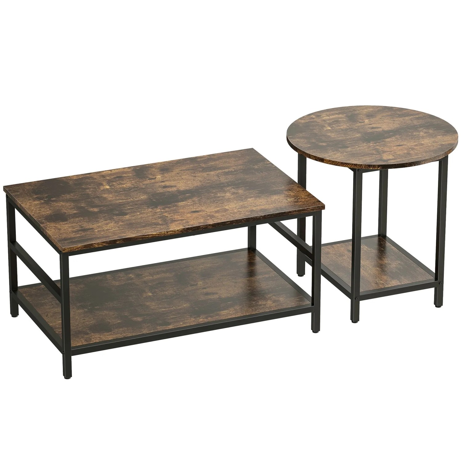 HOMCOM Beistelltisch Stahl Spanplatte 80L x 54B x 41H cm Rustikal-Braun