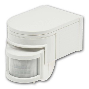 Weißer ChiliTec Aufputz Wand-Bewegungsmelder 180 Grad IP44 für Lampen & Leuchten.