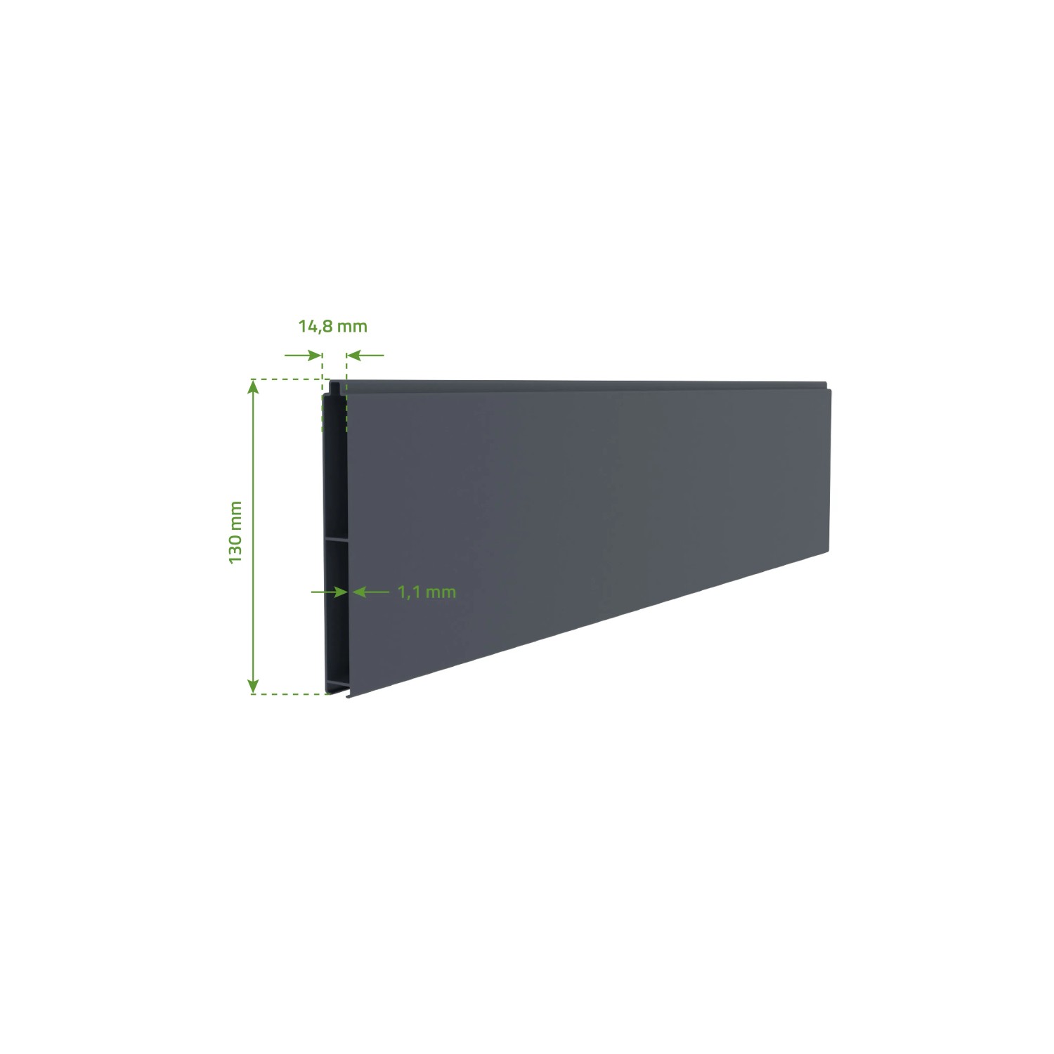 Detailansicht Aluminium-Doppelflügeltor Meije, H 140cm, grau, mit Maßangaben.
