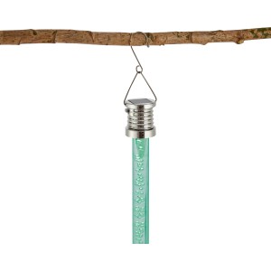 Grüne Solar-Hängeleuchte in Stabform, Ø 3 cm x 22 cm, mit LED. Deko für Garten & Balkon.