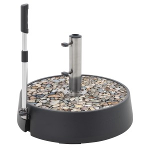 Doppler Dekorplatte Easy Move Switch Kieselstein Schirmständer mit grauem Sockel und Steinmuster.
