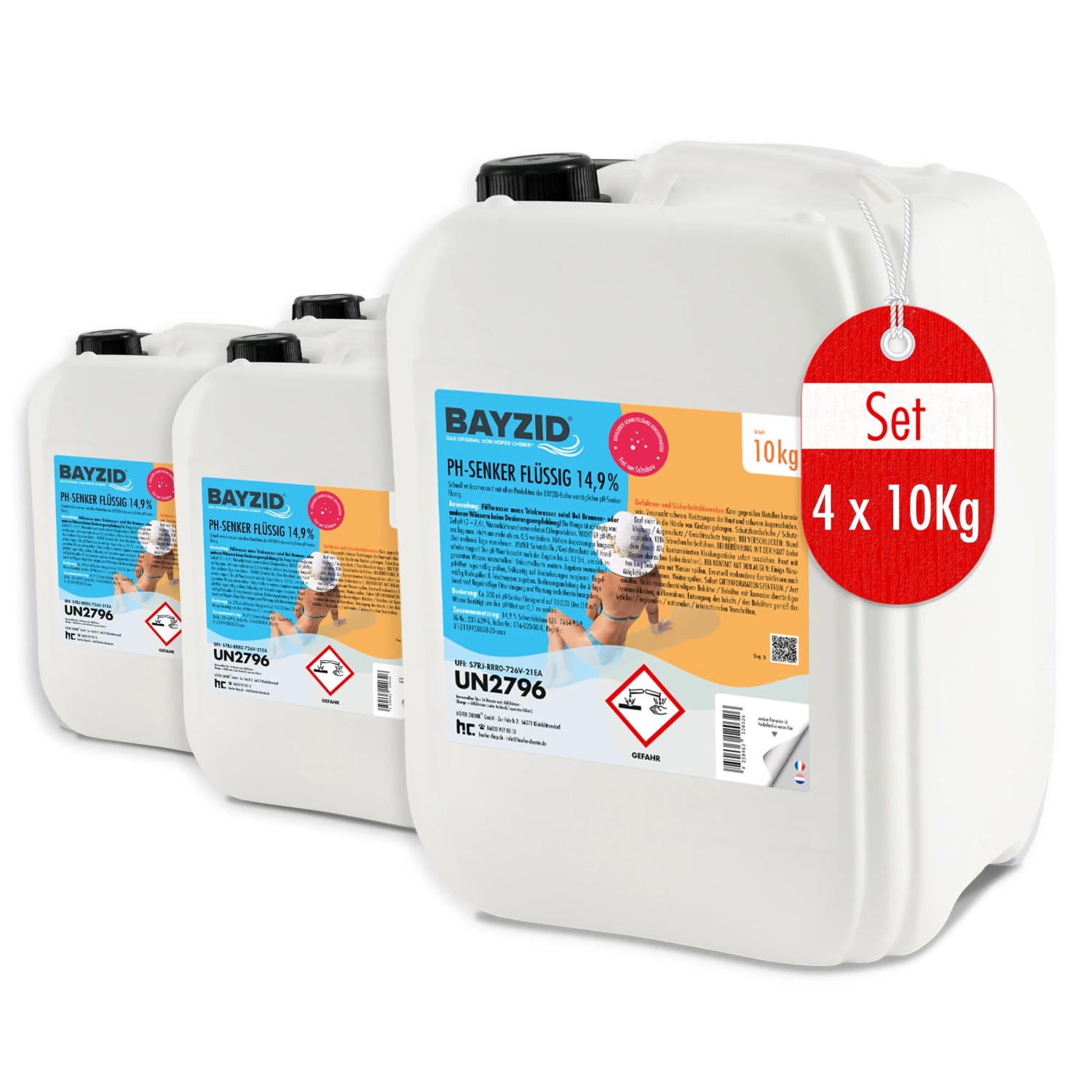 Bayzid pH Minus Flüssig 14,9% im 4x10kg Set zur pH-Regulierung im Pool.