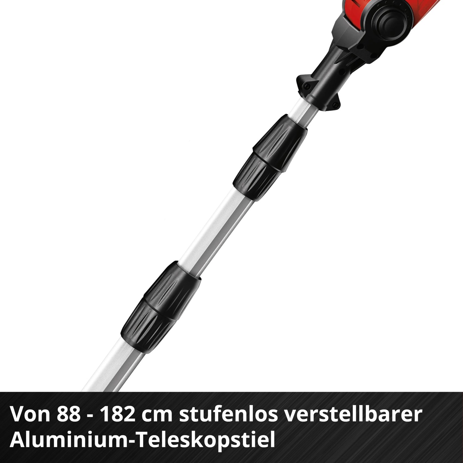 Einhell Akku-Hochentaster: Detailansicht des verstellbaren Teleskopstiels.