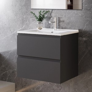 AICA Badmöbel-Set Aalst: Waschbecken mit Unterschrank, 60 cm, anthrazit matt, 2-teilig.