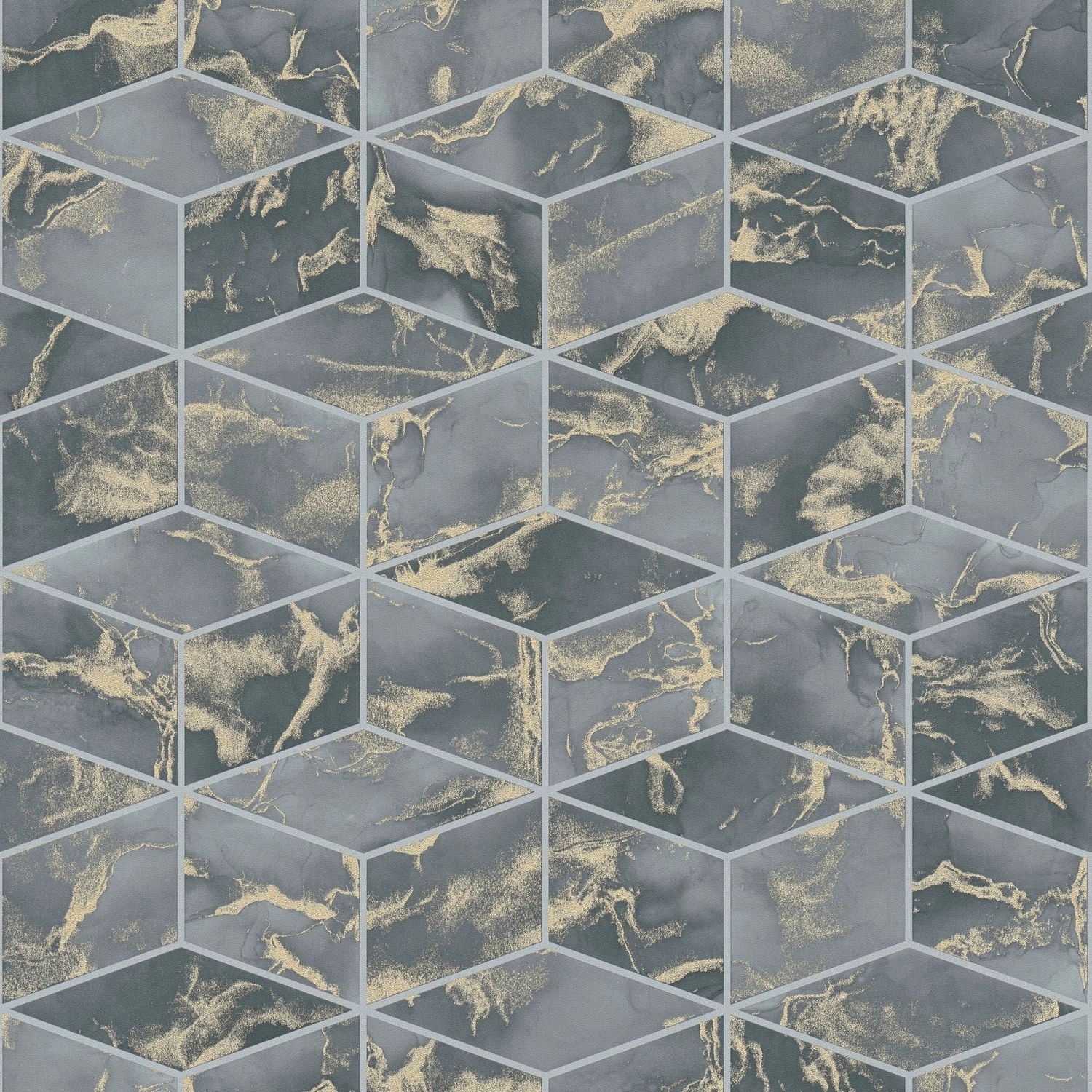 PROFHOME 378634-GU Grafik Tapete Geometrisch Blau Gold Schwarz 0,53 m x 10, günstig online kaufen