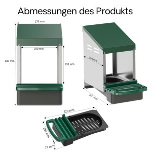 Fudajo Legenest mit Auffangschale und Abrollnest, grün-grau, detaillierte Produktmaße für Hühnerställe.