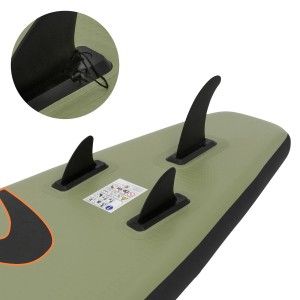 Detailaufnahme des ECD Germany Stand Up Paddle Boards in Olive mit Finnen.