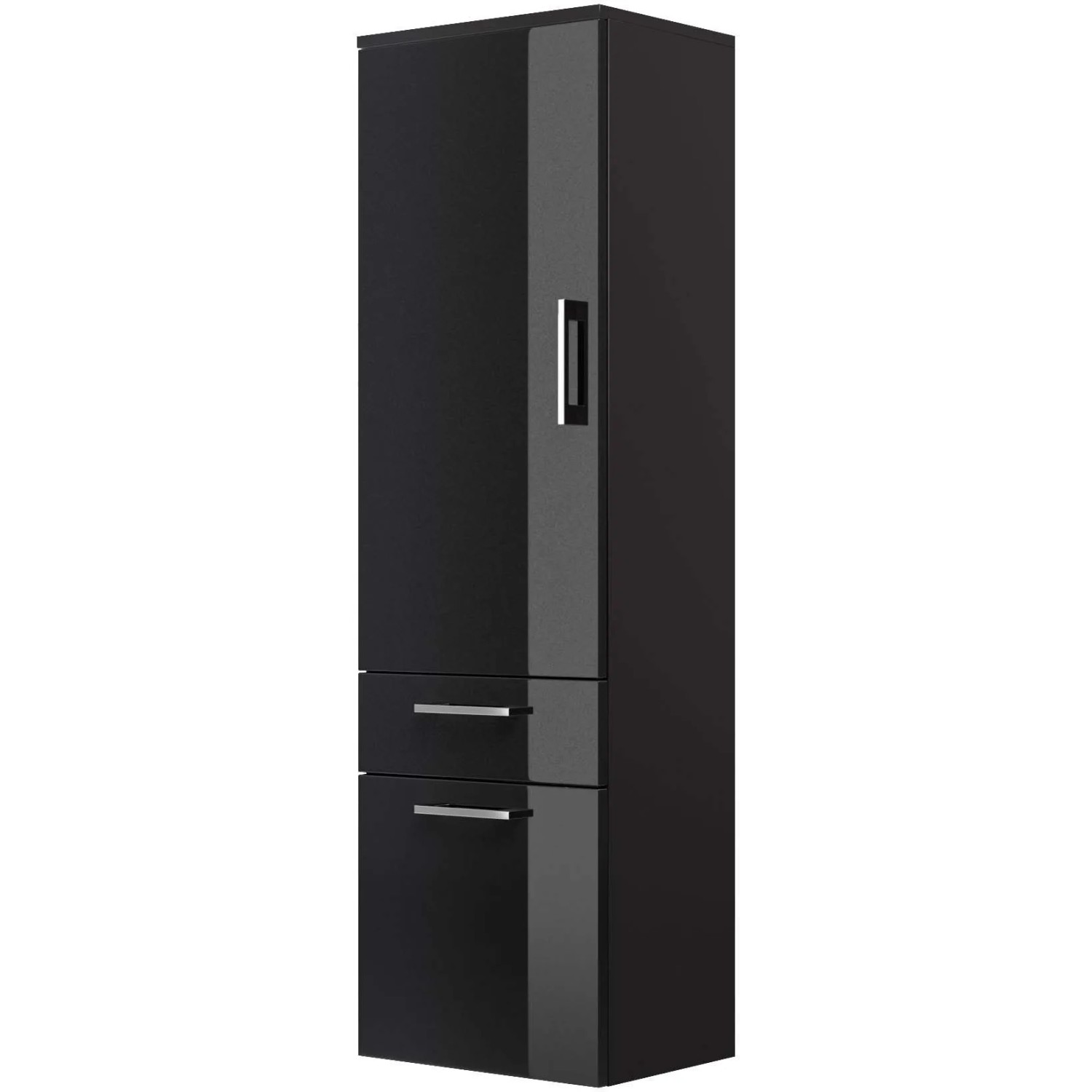 Posseik Bad-Hochschrank Rima in Anthrazit, 40 cm breit, mit zwei Schubladen und Tür.