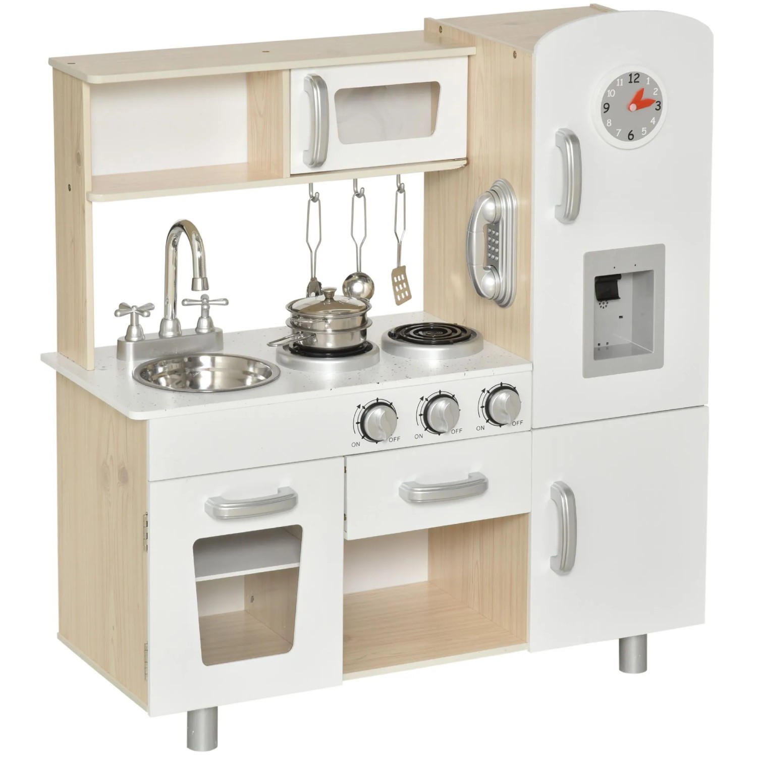 HOMCOM Küchenspielzeug Traumküche Kiefer MDF Weiß 74L x 30B x 81H cm