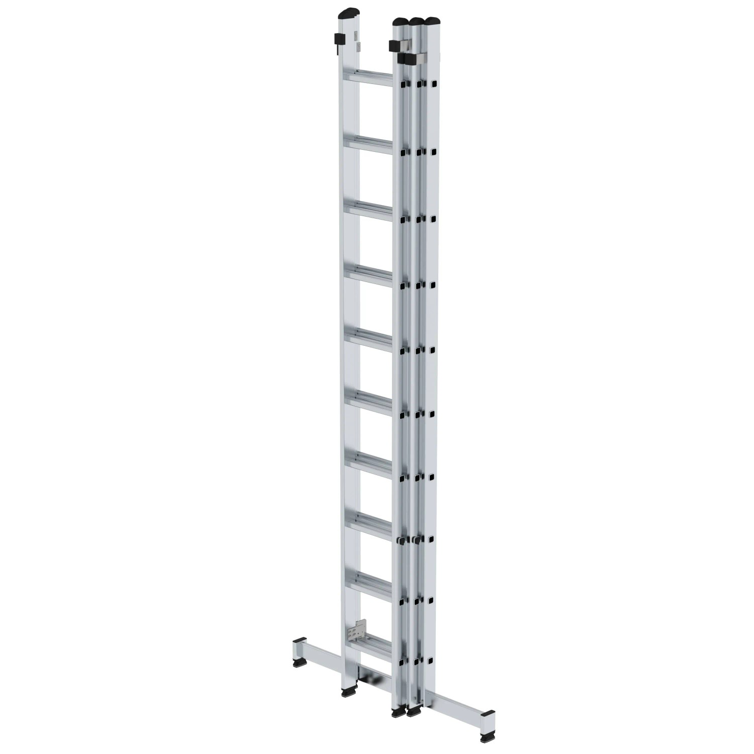 PROREGAL 3-teilige Sprossen-Schiebeleiter mit Traverse, 3x10 Sprossen, aus Aluminium.