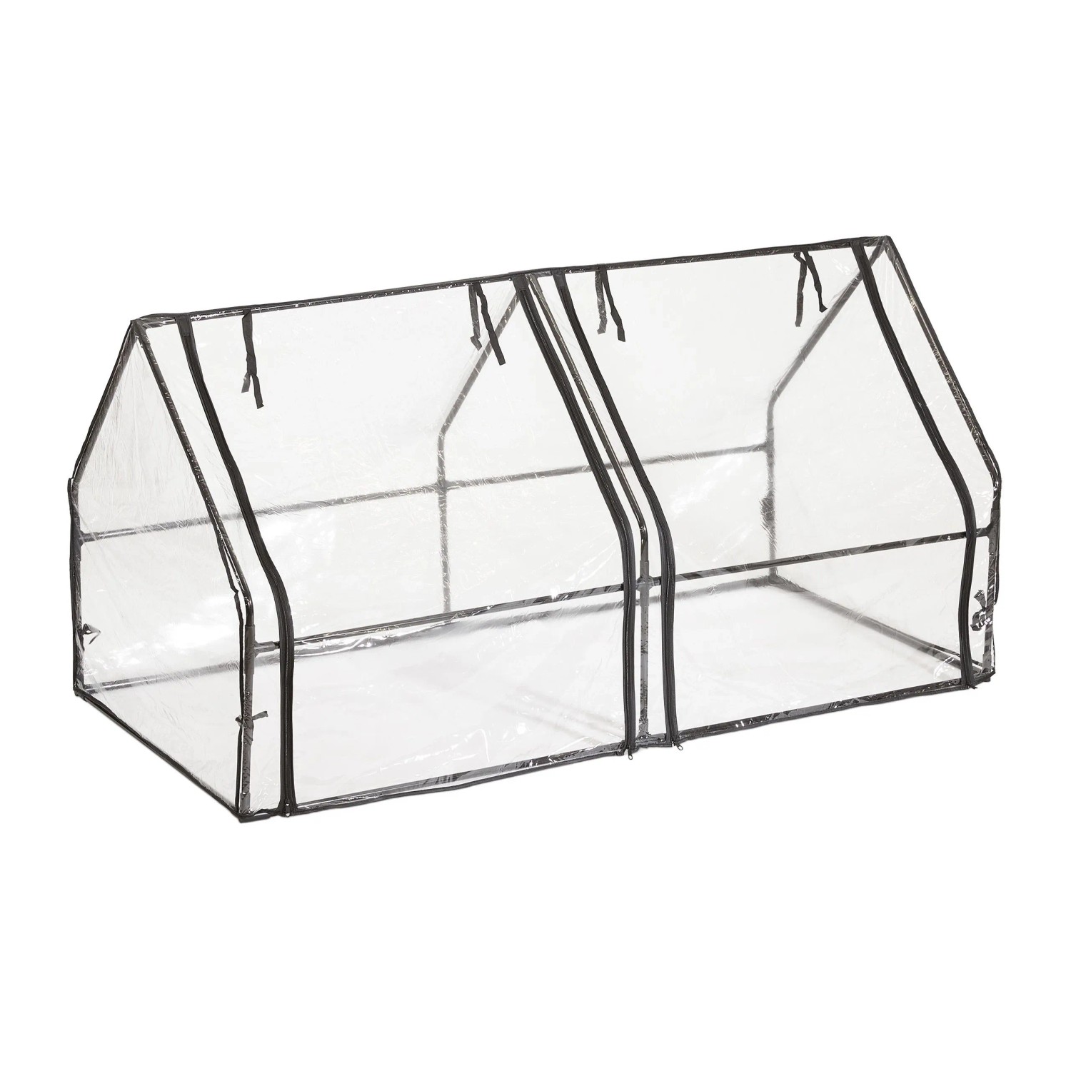 Relaxdays Folienfrühbeet PVC Transparent Schwarz Mit 2 Türen 92 cm x 180 cm x 92 cm 2,7 kg