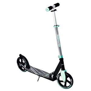 Türkiser Muuwmi Aluminium Scooter Tretroller mit 205 mm Rollen und verstellbarem Lenker.