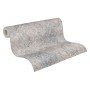 Vliestapete Barock Vintage in Beige und Blau mit floralem Muster, aufgerollt.