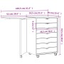 Weißer vidaXL Rollschrank mit Schreibtisch MOSS aus Kiefer Massivholz mit 7 Schubladen und ausklappbarer Tischplatte.