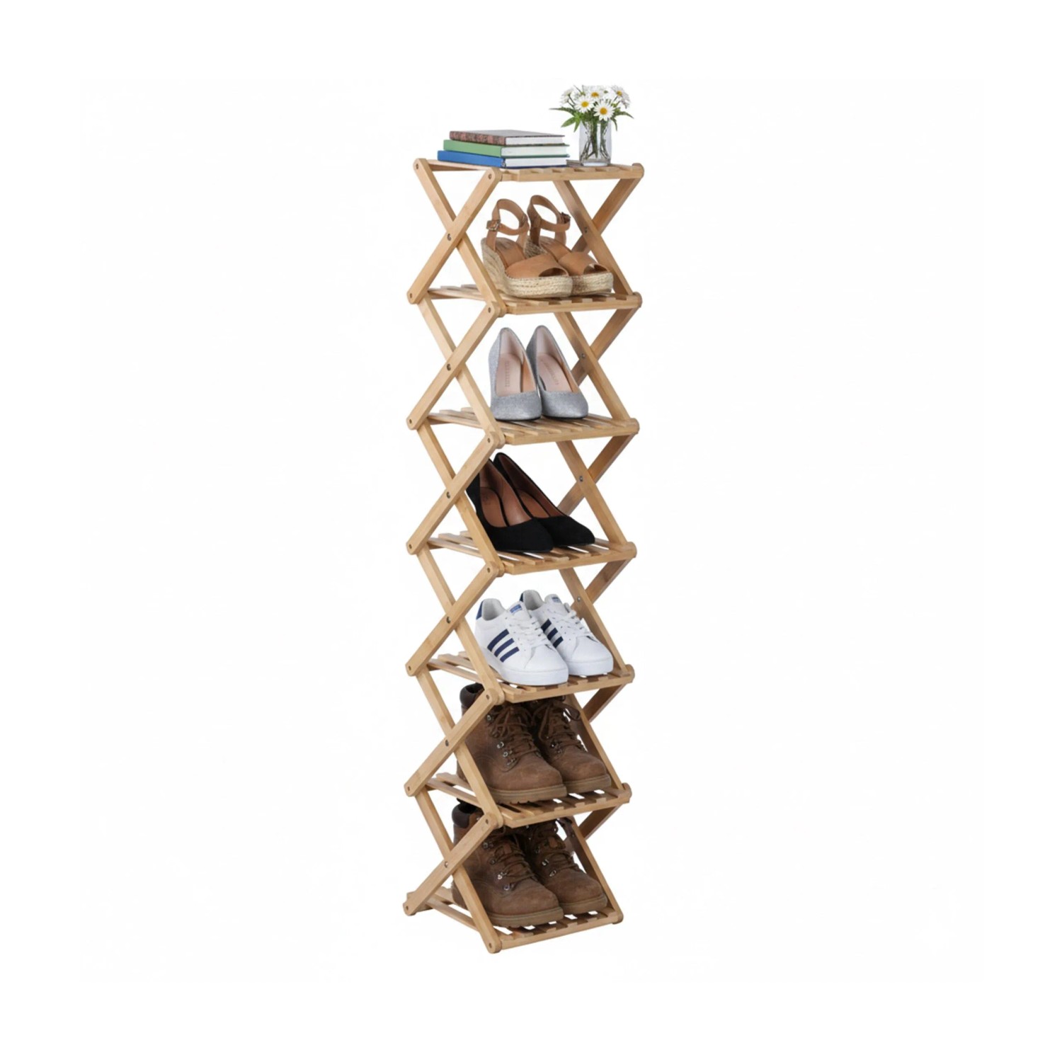 Relaxdays Schuhregal Bambus Natur Klappbar 124 cm x 28 cm x 28 cm