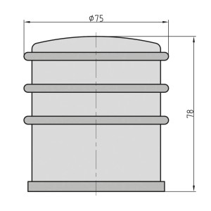 Technische Zeichnung: Basi Boden-Türstopper BTS 21 aus Edelstahl, Maße 75x78mm.
