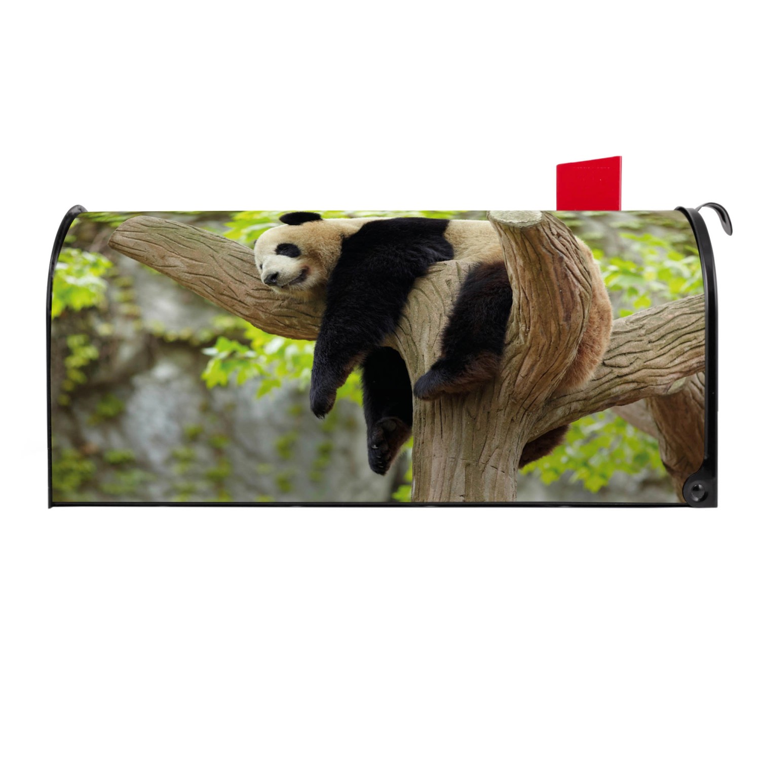 Schwarzer Banjado US Briefkasten mit Panda Motiv, Stahl pulverbeschichtet.