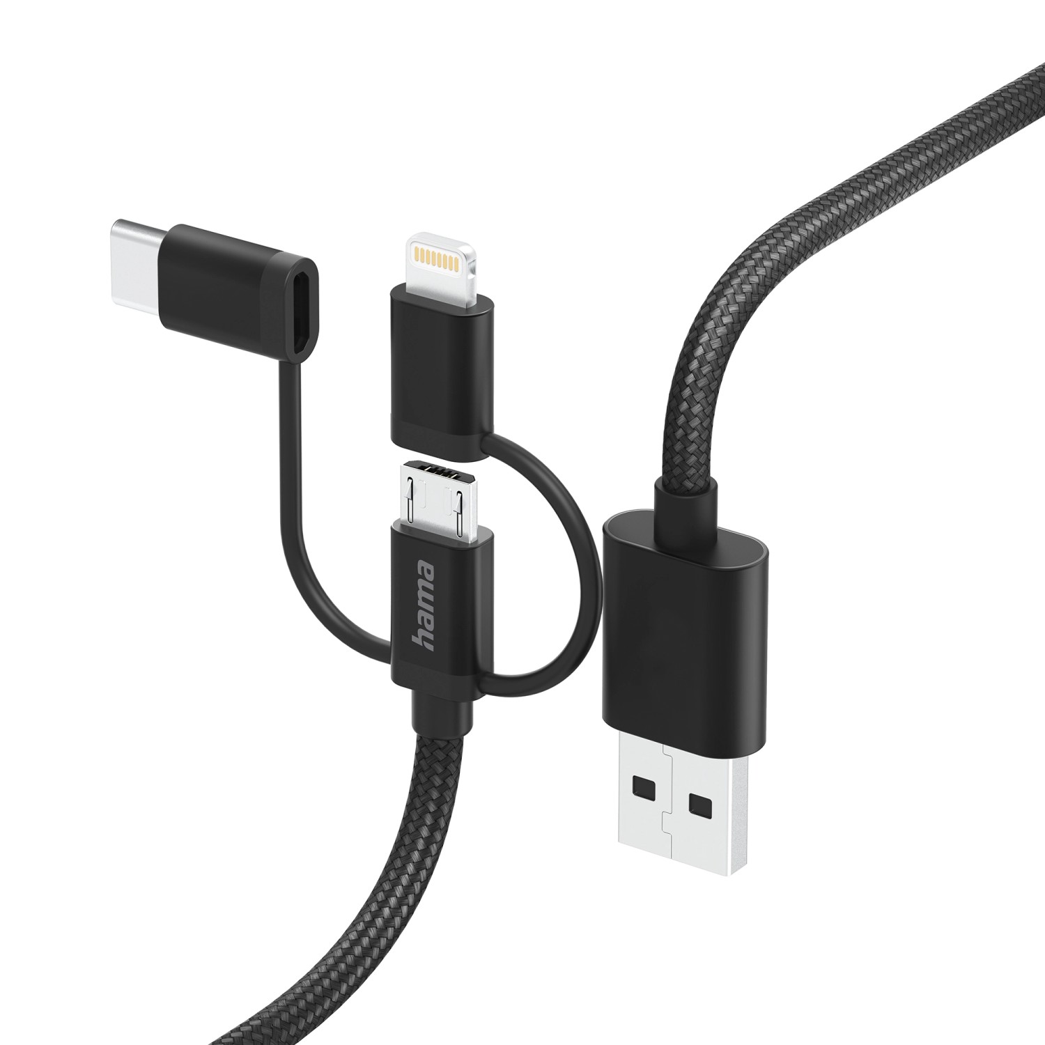 Thumbnail - Hama Multi-Ladekabel Lightning 3in1 USB-A Micro-USB USB-C 1,5 m Schwarz