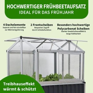 TTL GARDEN Hochbeet Gewächshaus SUPERIOR mit Frühbeetaufsatz aus Metall und transparenten Scheiben.