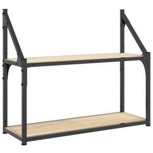 2-stöckiges Wandregal Sonoma-Eiche (60x21x51cm) aus Holzwerkstoff und Stahl.