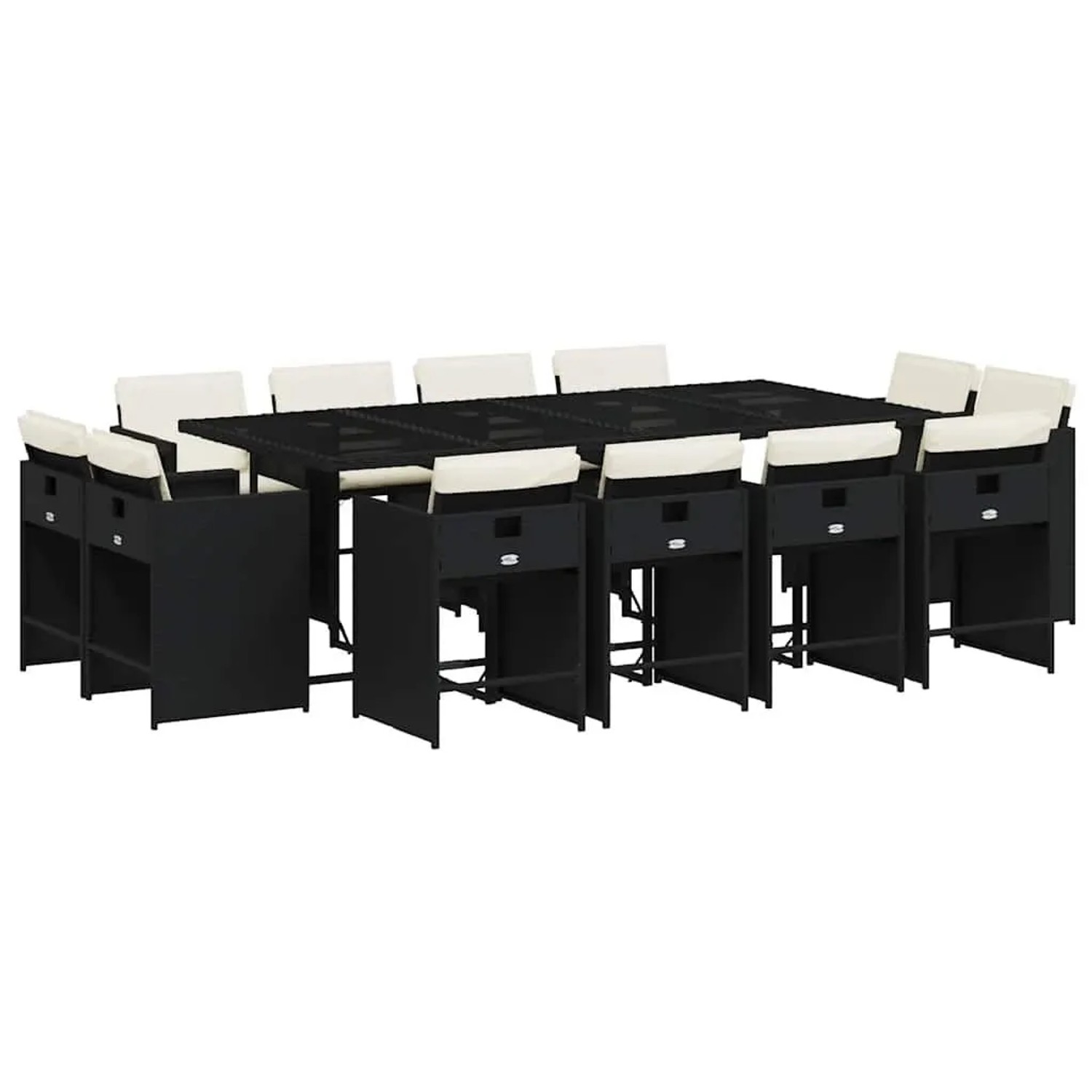 vidaXL 13-Tlg Garten-Essgruppe mit Kissen Schwarz Poly Rattan 3211218