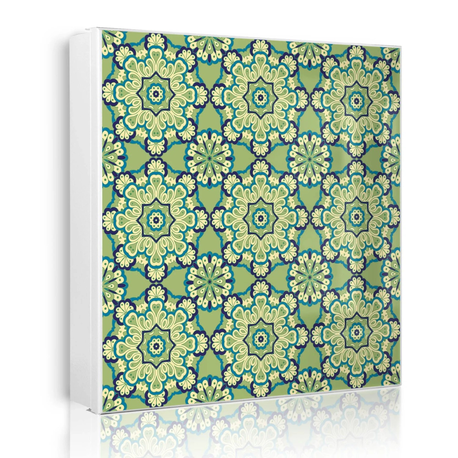 Banjado Großer Schlüsselkasten Metall 30x30cm Weiß Scharnier Rechts 50 Haken Beschreibbar Magnetisch Motiv Kaleidoscop Grün