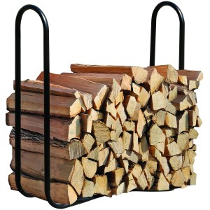 ShelterLogic Kaminholzregal (122x25cm) mit Holzscheiten. Robustes, schwarzes Stahlgestell.