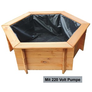 Promadino Sechseck-Hochteich aus Kiefernholz, Ø 100 cm, mit Pumpe und Teichfolie.