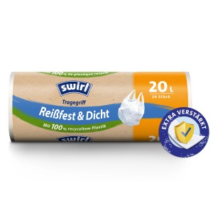 Swirl Tragegriff-Müllbeutel, 20 Liter, 20 Stück, reißfest und dicht.