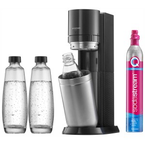 Sodastream Duo Wassersprudler Titan Vorteilspack mit 2 Glasflaschen, 1 Kunststoffflasche und Quick-Connect Zylinder.
