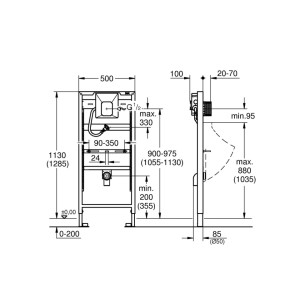Grohe Vorwandelement Rapid SL für Urinal 1,13 bis 1,30 M für Vorwand und Ständerwandmontage