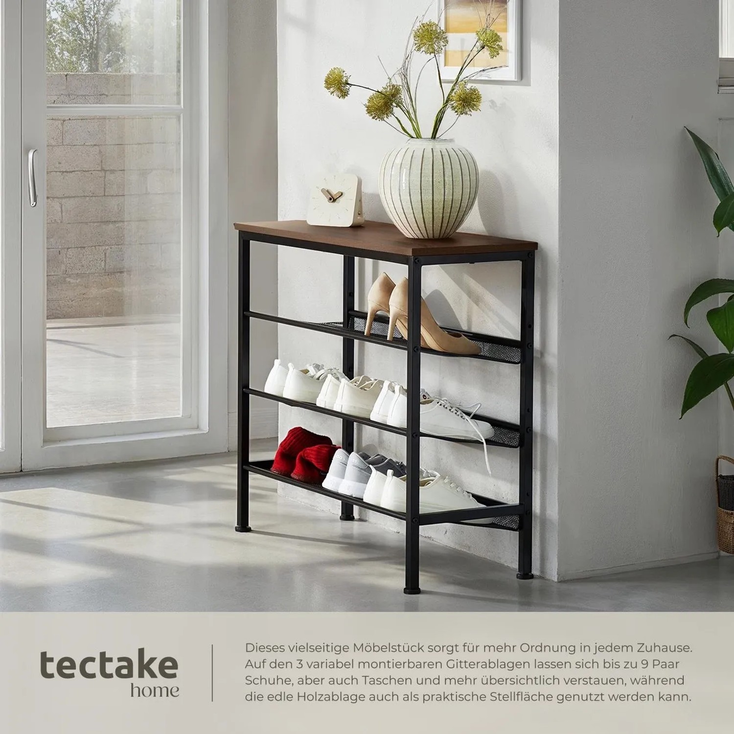 Tectake Schuhregal Wolverhampton Industrial Style Holz und Stahl  75 50 x 30 50 x 69 50 cm Industrial Holz Dunkel  Rustikal_4