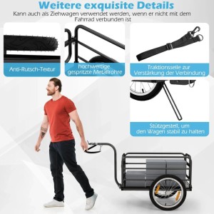 Costway Fahrradanhänger, klappbar, mit Abdeckung und Kuppler, max. 60 kg.