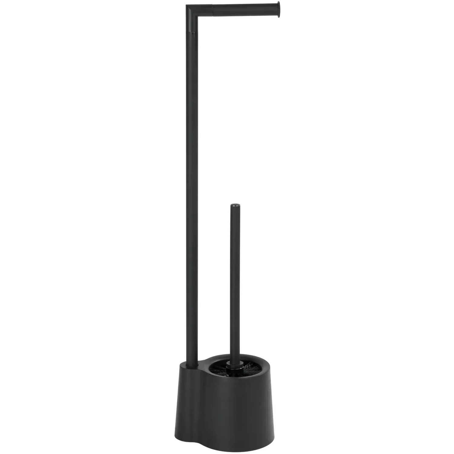 Wenko Stand WC-Garnitur Avola, schwarz matt, mit Toilettenpapierhalter und Bürste.