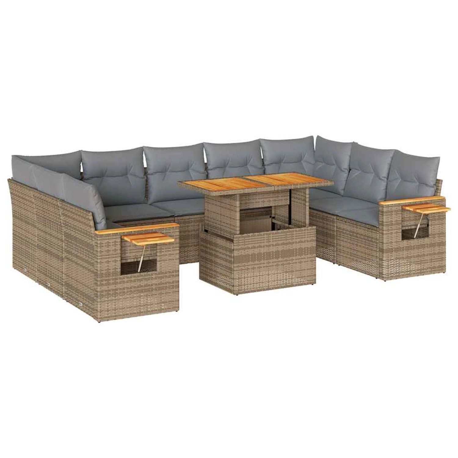 vidaXL 10-Tlg Garten-Sofagarnitur mit Kissen Beige Poly Rattan Akazie 33276 günstig online kaufen