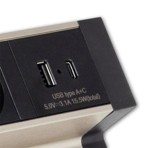 world-trading-net 3er Tisch-Steckdose DESKBOX mit USB-C&-A Edelstahl