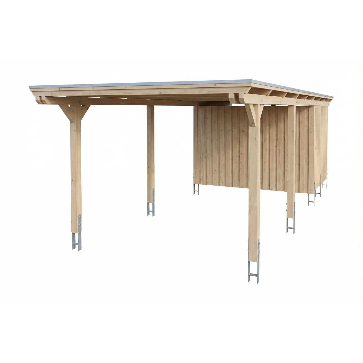 Skan Holz Carport Emsland Stahl-Dachplatten Abstellraum 340 x 846 cm Natur