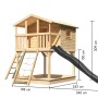 Karibu Stelzenhaus Benjamin mit Rutsche und Netzrampe, naturbelassenes Holz und anthrazitfarbene Rutsche.