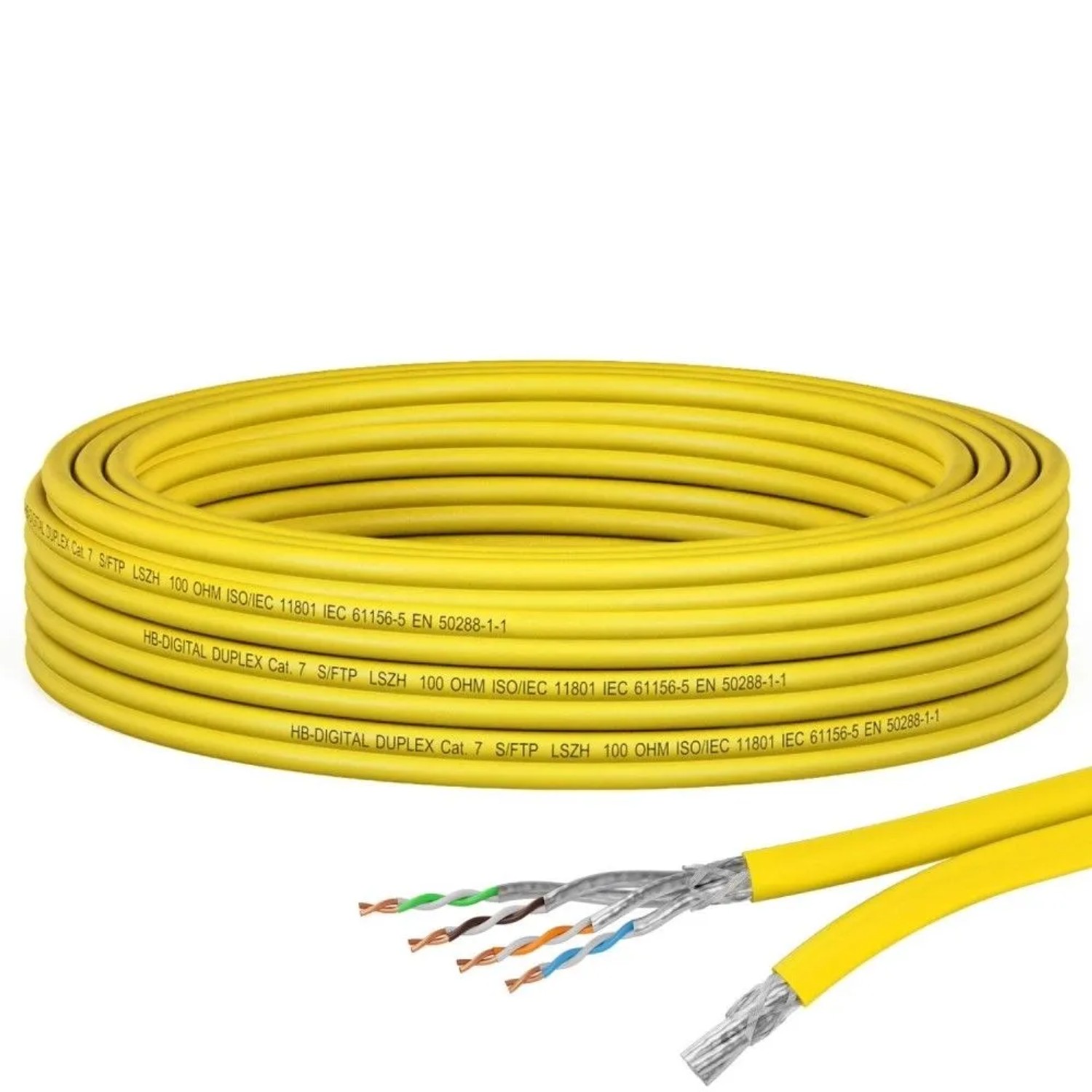 hb-digital CAT 7 Kabel Duplex Ethernetkabel LSZH max. 1000 MHz S/FTP AWG23 5m Gelb