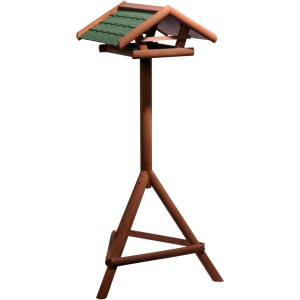 Dobar Vogelfutterhaus Panorama mit Ständer, Holz und Bitumen-Satteldach.