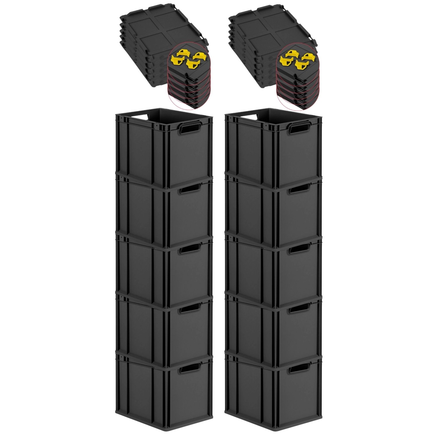 PROREGAL SparSet 10x Eurobox Nextgen Grip Mit Auflagedeckel Und Gelben Vers günstig online kaufen