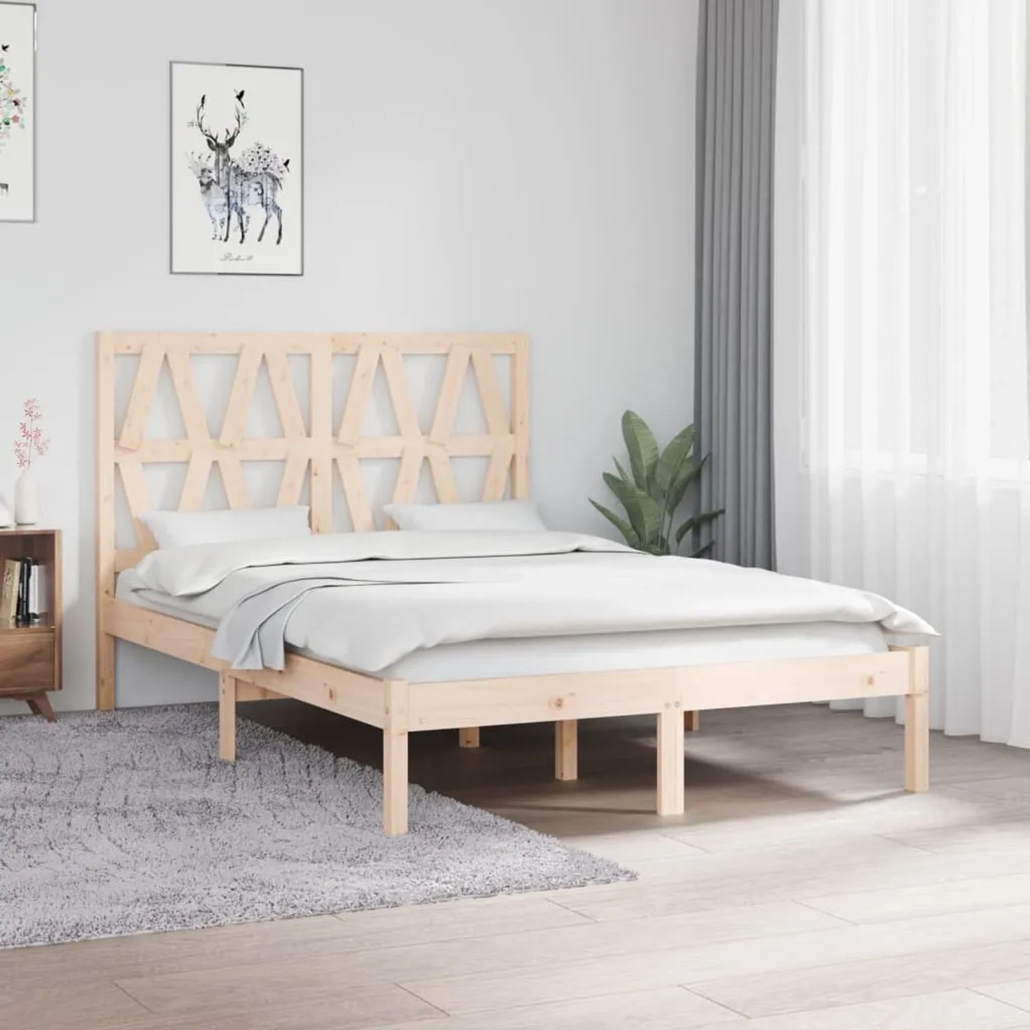 vidaXL Holzbett Kiefer, 120x190 cm, skandinavisches Design mit Lattenrost und Kopfteil.