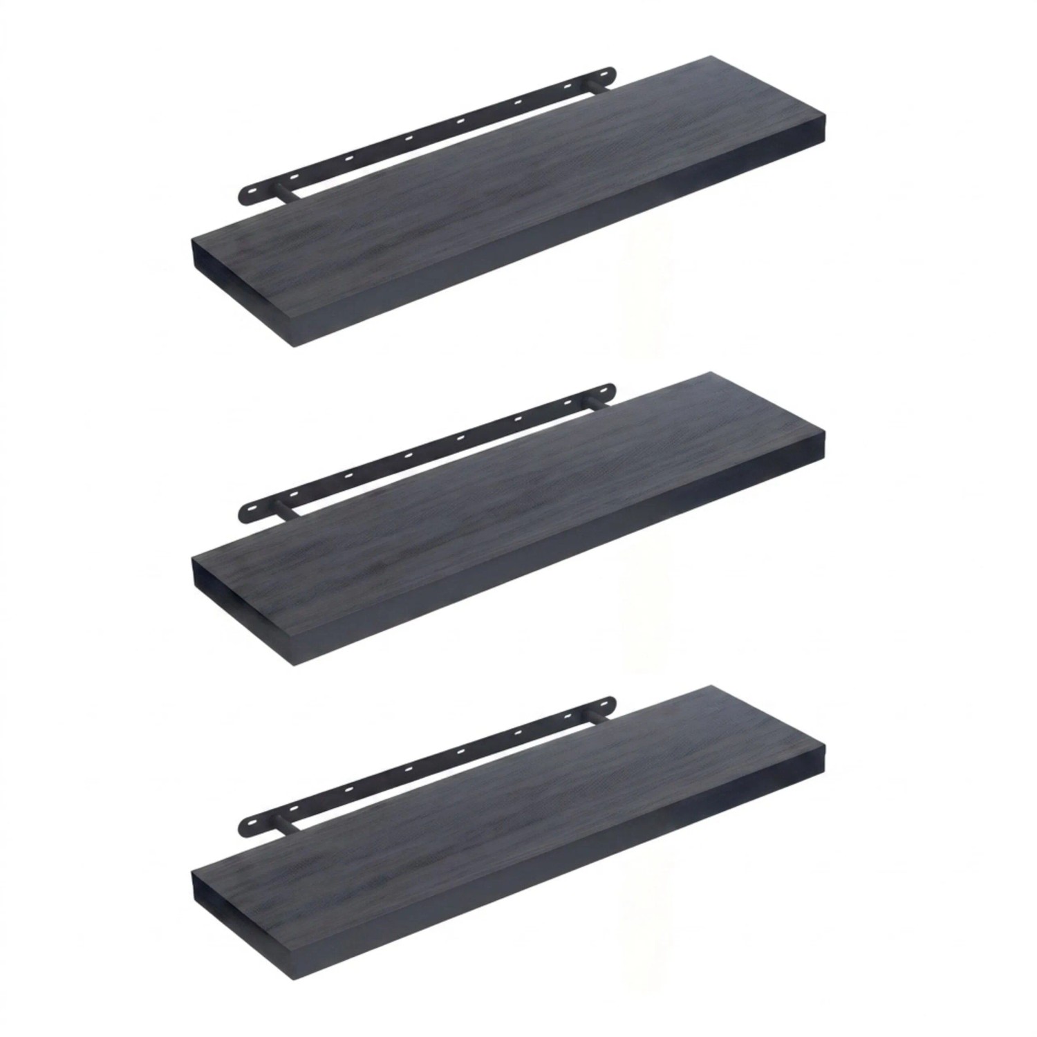 Relaxdays Wandregal MDF Eisen Schwarz 3er Set 4 cm x 80 cm x 23 cm