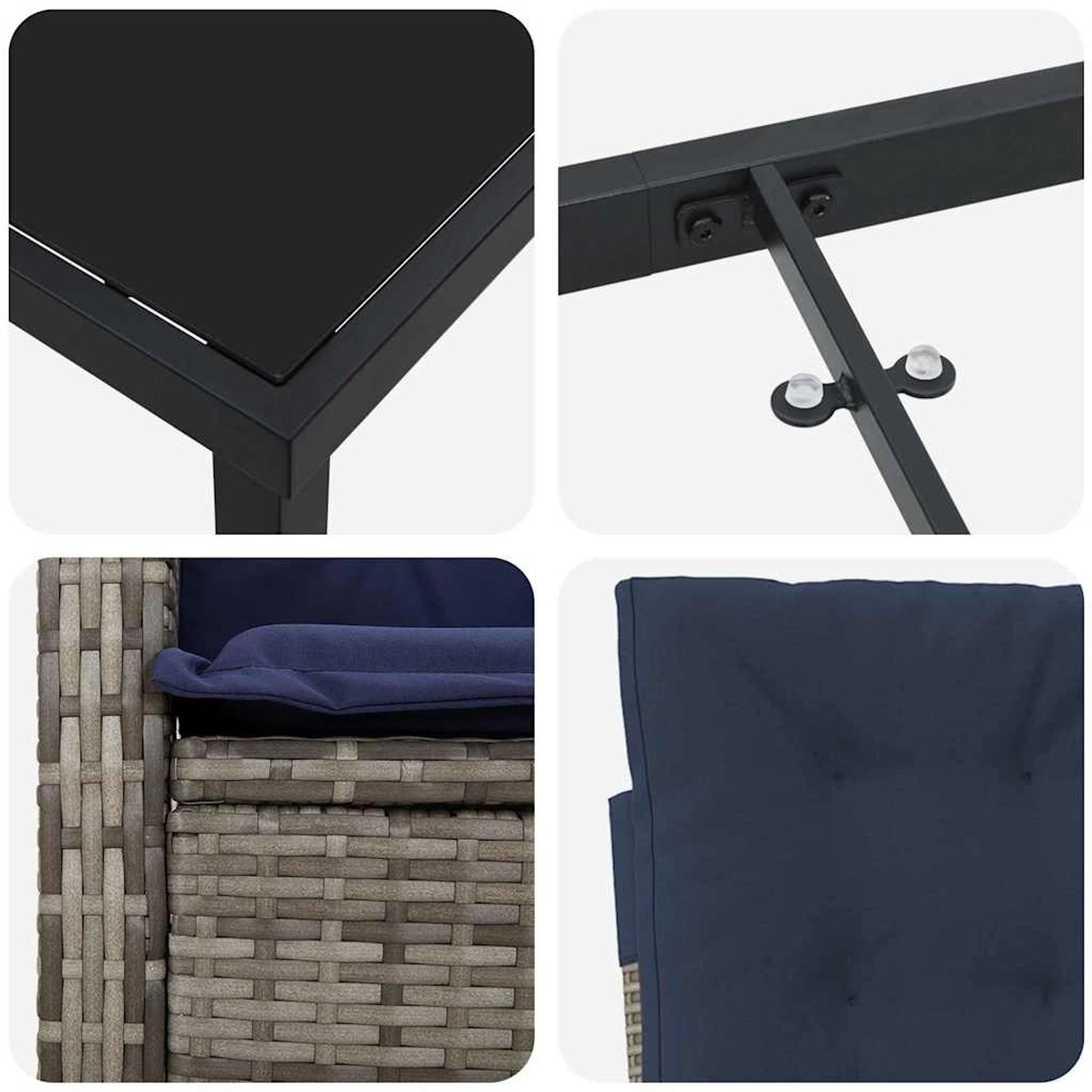 vidaXL 3-tlg. Garten Essgruppe aus grauem Rattan mit Tisch und Stühlen.