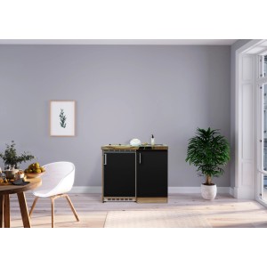 Respekta Miniküche MK100ESSC, 100 cm, Schwarz und Eiche Sägerau Nachbildung.