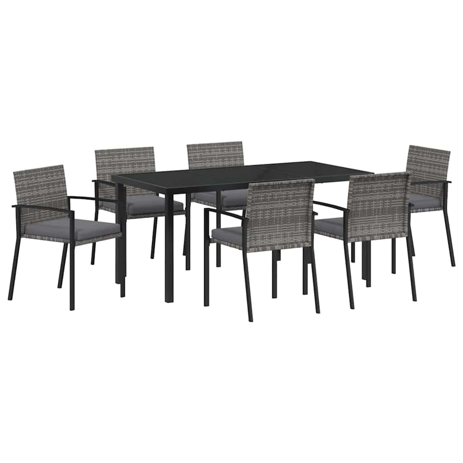 vidaXL 7-Teiliges Garten-Esstisch-Set Grau Poly Rattan 3379244 günstig online kaufen