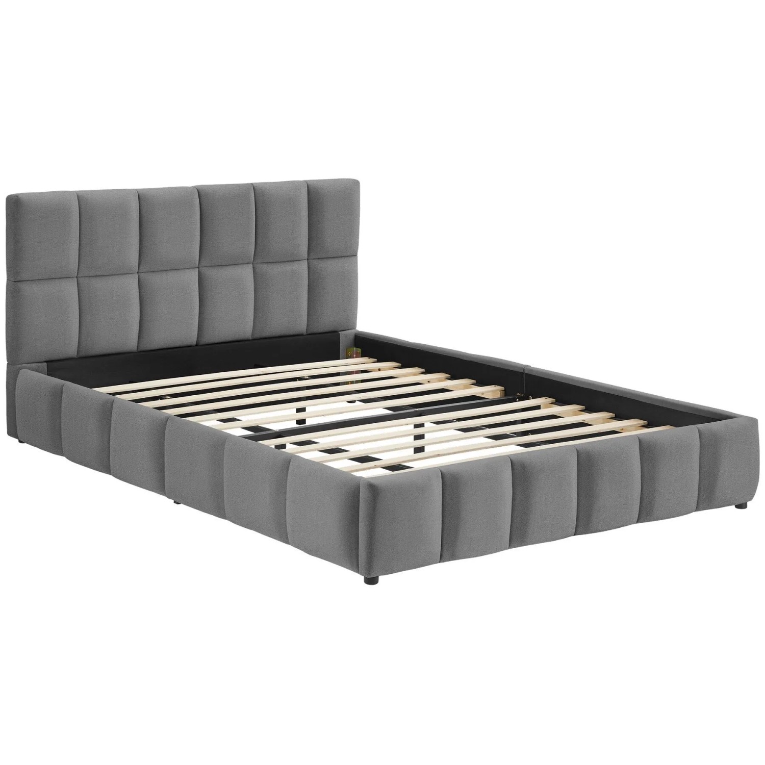 Tectake Polsterbett Shirley Samtbezug Mit Steppmuster Integrierter Lattenrost 180 x 200 cm 220 x 193 x 93 cm Samtoptik Dunkelgrau