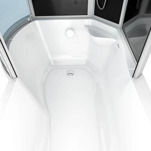 Innenansicht der AcquaVapore Duschtempel Kombination mit weißer Badewanne und schwarzer Rückwand.