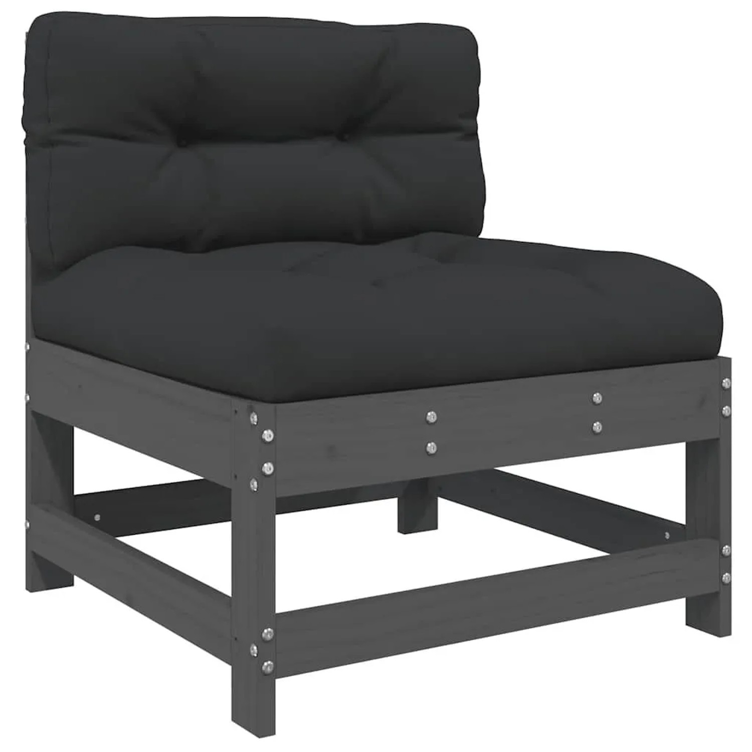 vidaXL Mittelsofa mit Kissen Grau Massivholz Kiefer 825550