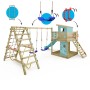 Wickey Spielturm Smart Surf mit Rutsche, Kletterwand, Schaukel und Spielhaus in Pastellblau.